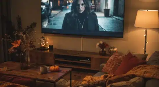 Living room setup streaming intense female-led suspense thrillers during autumn